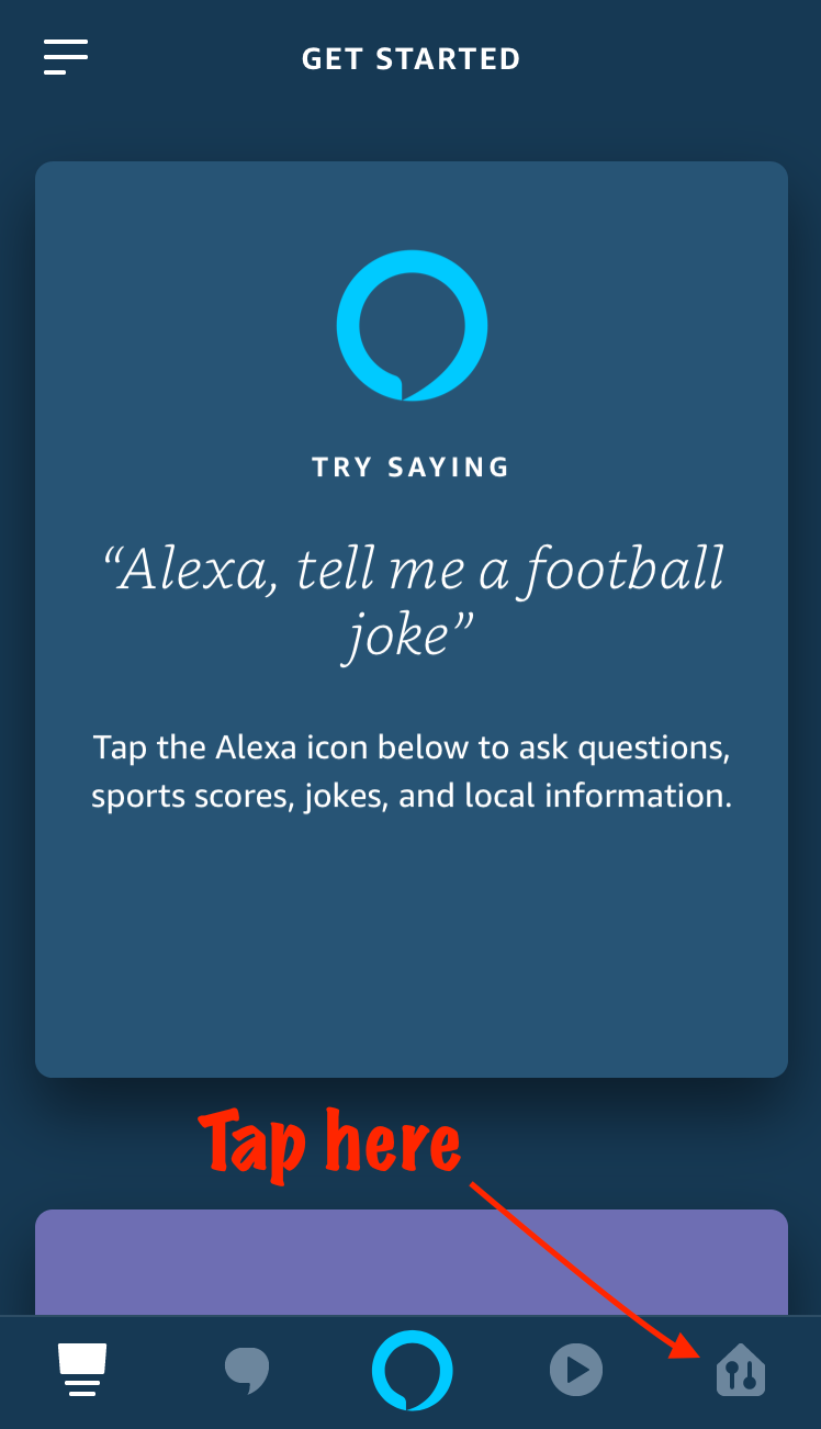 Screenshot: Alexa mobile app devices (house/controls) icon