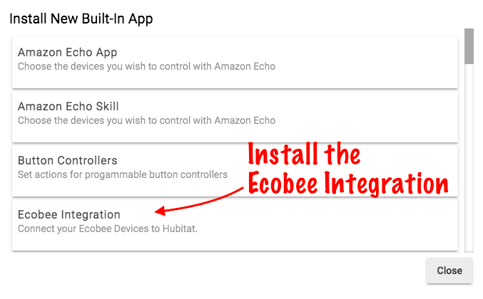 Screenshot of "Ecboee Integration" in apps list
