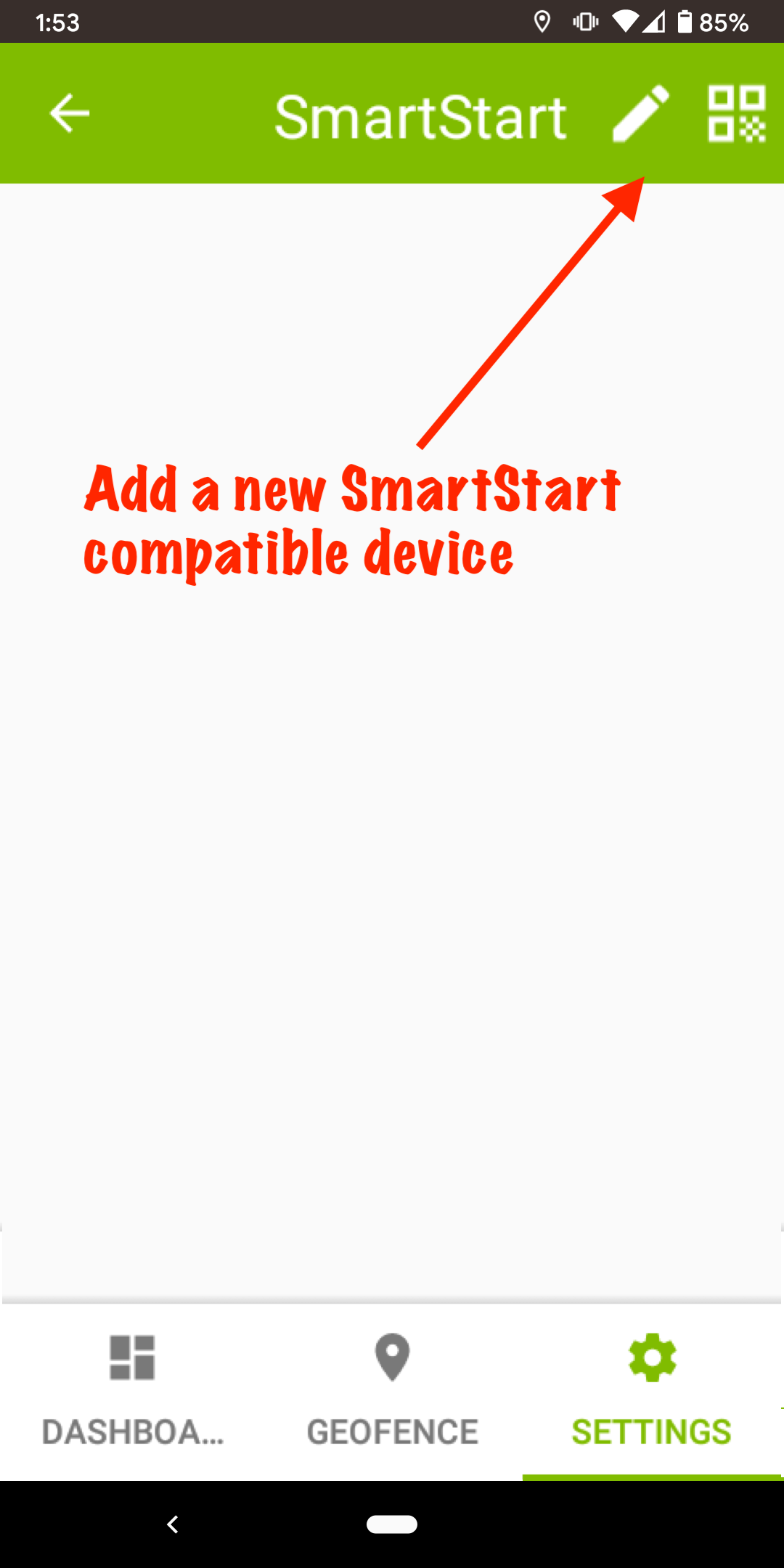 Mobile app SmartStart page screenshot
