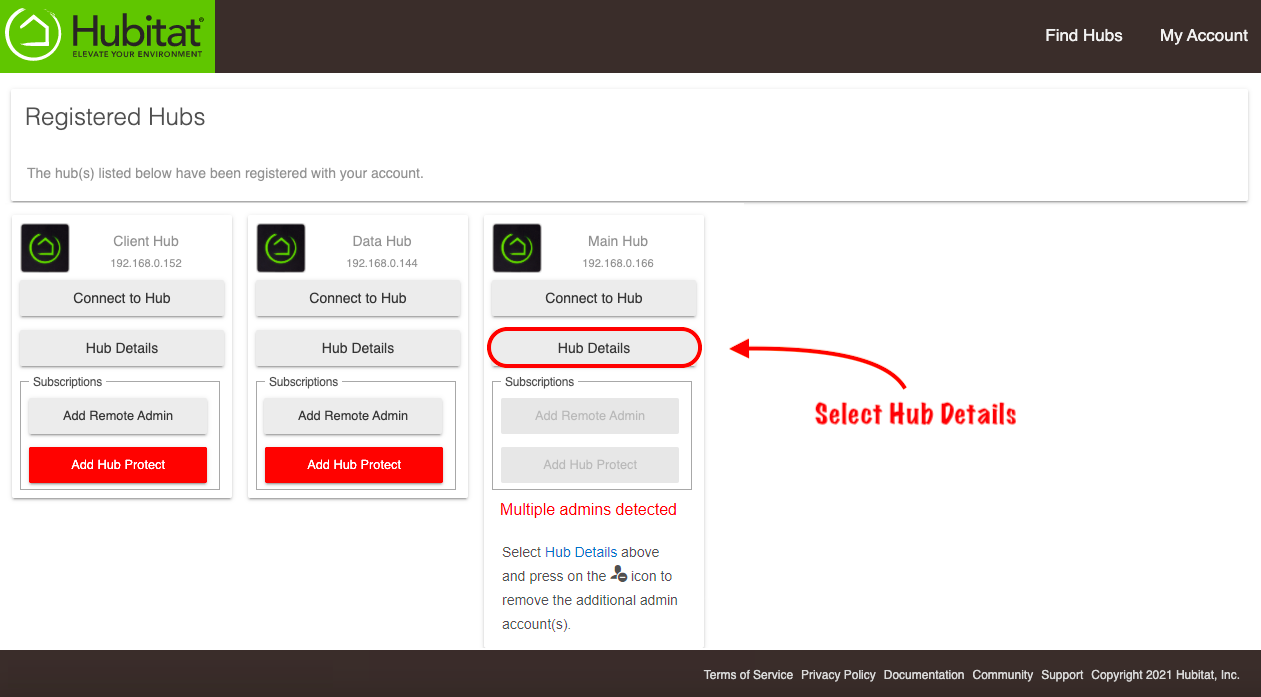 Screenshot of "Hub Details" button in