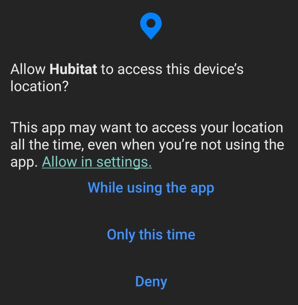 Screenshot: Location Allow in settings