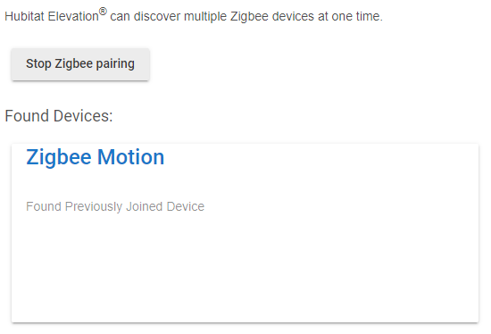 Screenshot: "Found Previously Joined Device" when rediscovering old Zigbee devices after migration