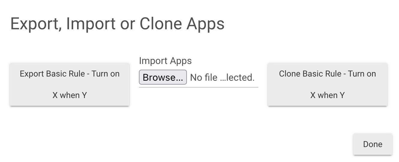 Screenshot of "Export/Import/Clone" page, accessed from App Status Page