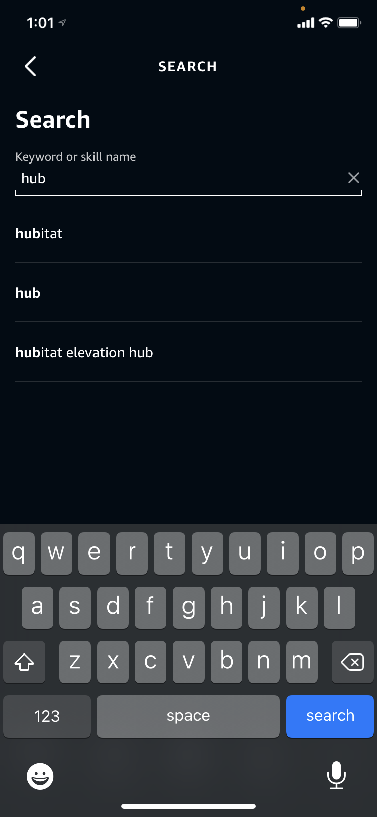 Screenshot: searching for "Hubitat"