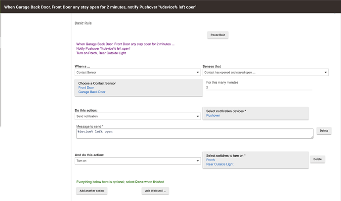 Screenshot of Basic Rule with multiple actions