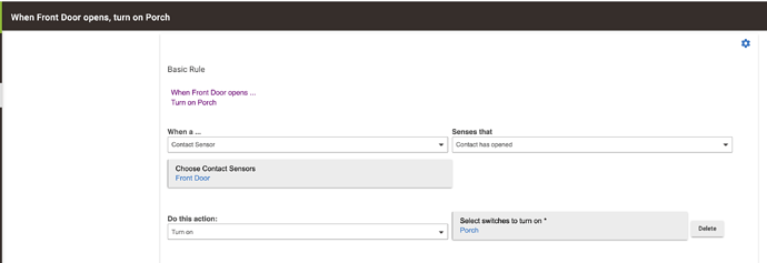 Example of a Basic Rule when a contact sensor opens