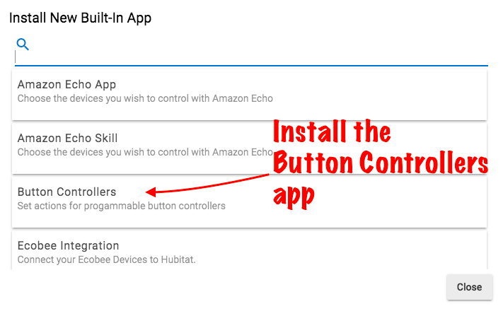 Screenshot of "Button Controllers" in built-in apps list