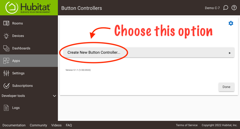 Screenshot of "Create New Button Controller..." button