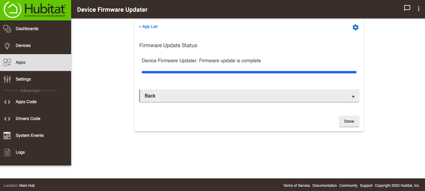 Screenshot of "Firmware Update Complete" message