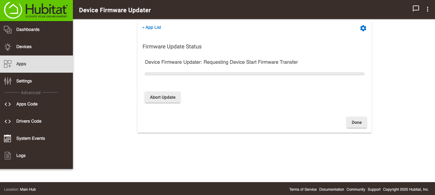 Screenshot: "Requesting firmware transfer start"