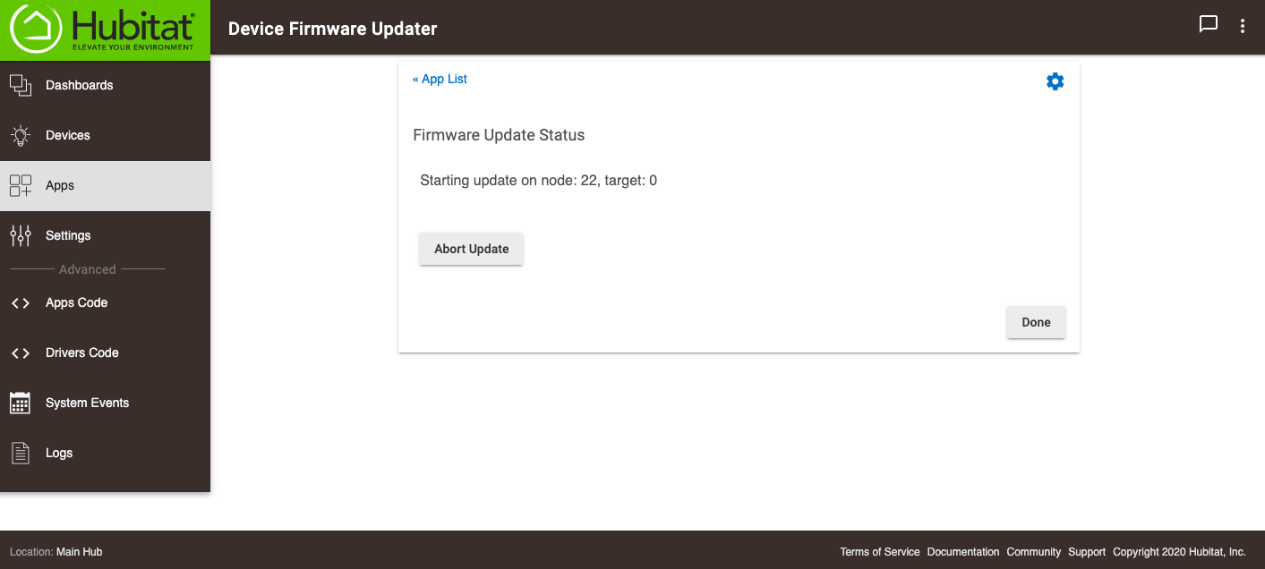 Screenshot: "Starting update on Node"