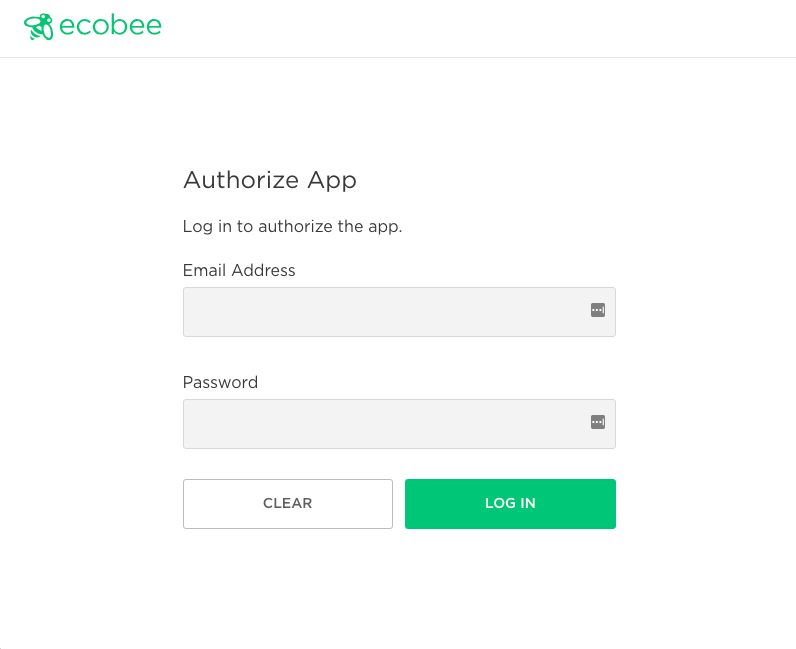 Screenshot of Ecobee login page on Ecobee site