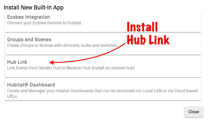 Screenshot of Hub Link in apps list