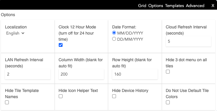 Screenshot - Dashboard editor options