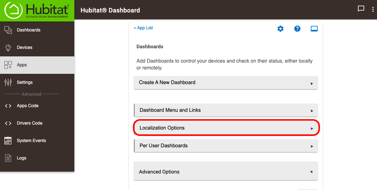 Screenshot - Dashboard Localization Options