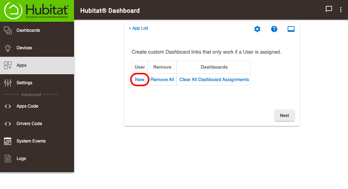 Screenshot - Dashboard New user setup for per-user dashboard