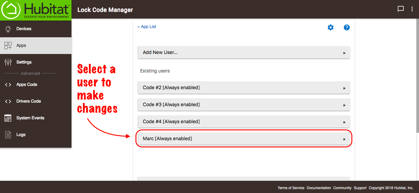 Screenshot: Select user in LCM to make changes