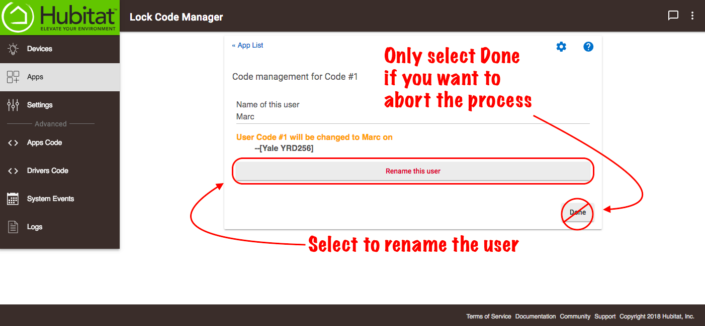 Screenshot: Renaming user in LCM (do NOT select "Done" until after "Rename this user"!)