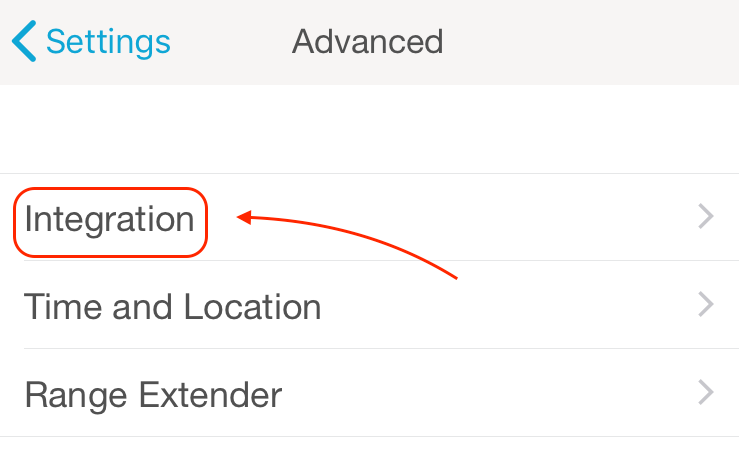 Screenshot of "Integraton" option in advances settings of Lutron mobile app