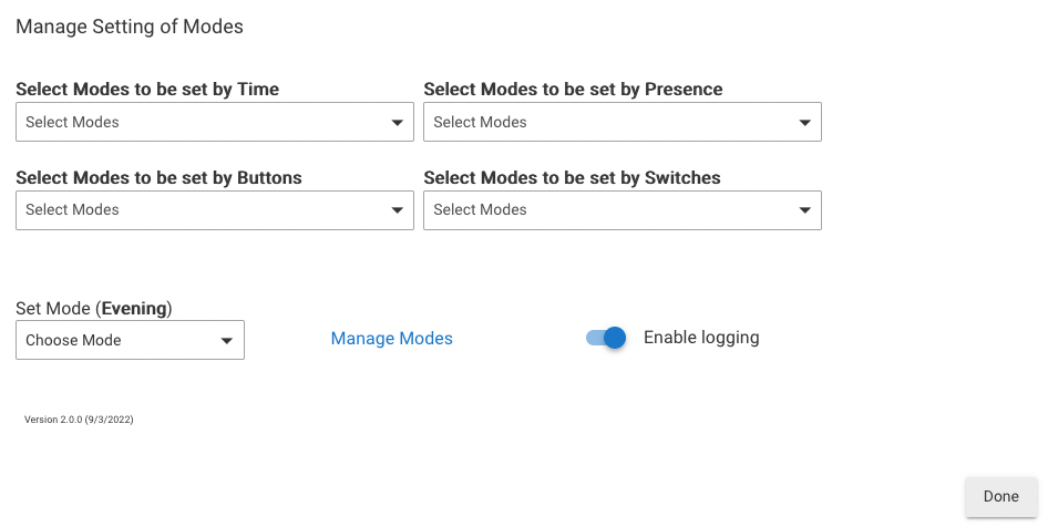 Screenshot of Mode Manager main page with above options