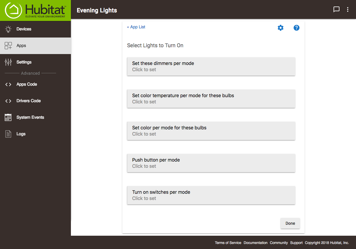 Screenshot of "Select Lights to Turn On" options