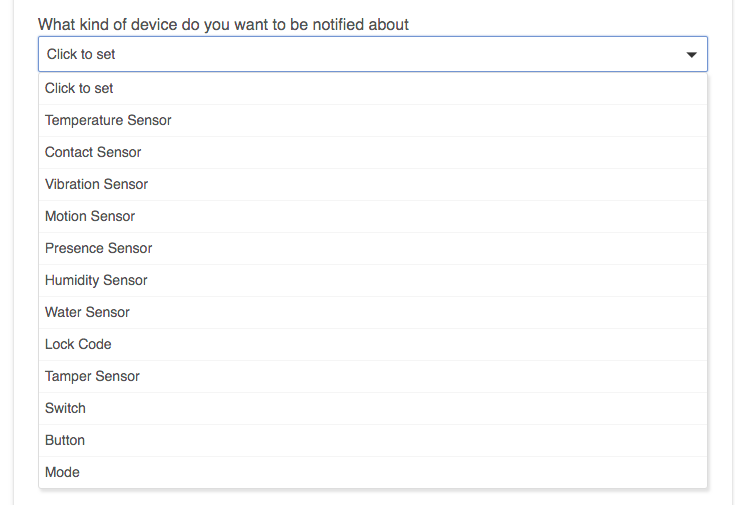 Screenshot of "What kind of device do you want to be notified about?" prompt