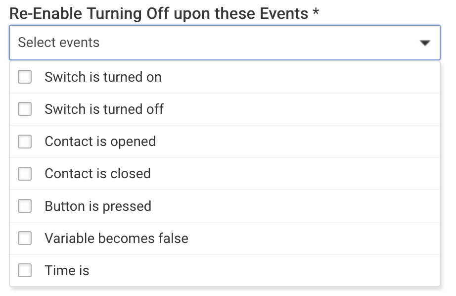 Screenshot of "Re-enable off upon event" options