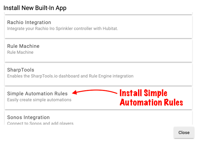 Screenshot: Simple Automation Rules in app list
