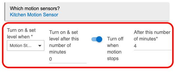 Screenshot of additonal options: "Turn on & set level when..."