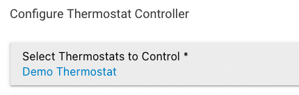 Screenshot: "Select Thermostats to Control" setting