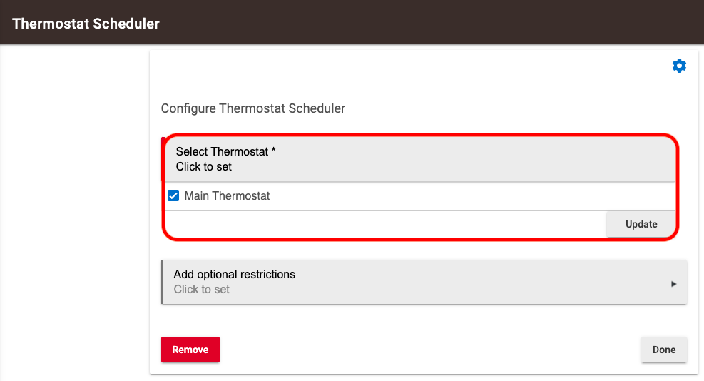 Screenshot of "Select Thermostat" option