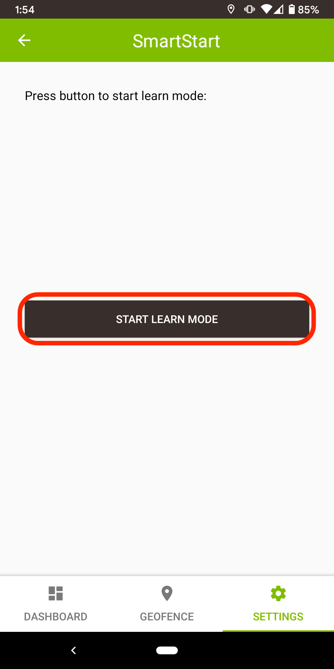 Screenshot: "Press button to start Learn Mode"