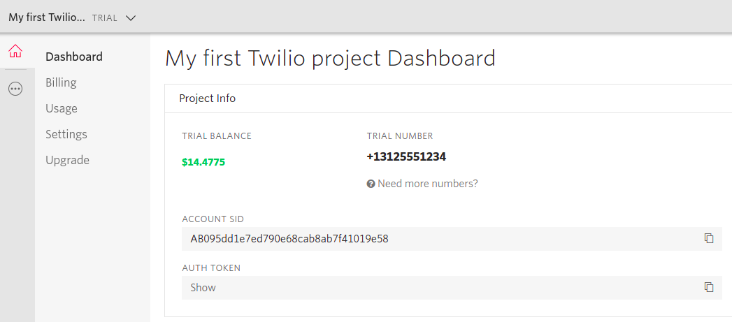 Screenshot - Twilio Dashboard