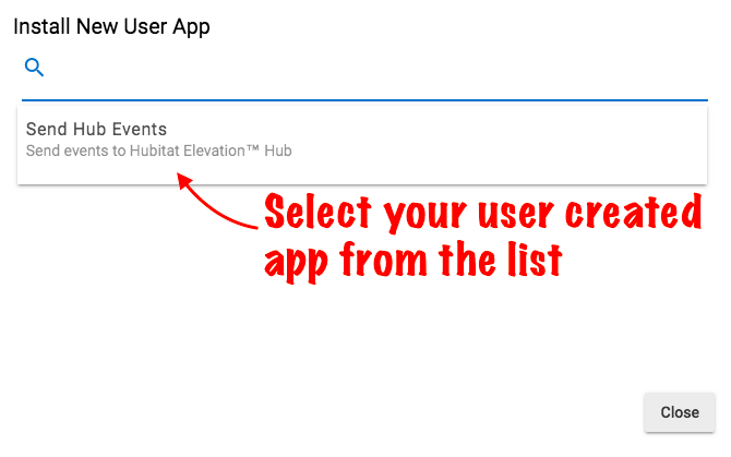 Screenshot of user app listed in "Add User App" page