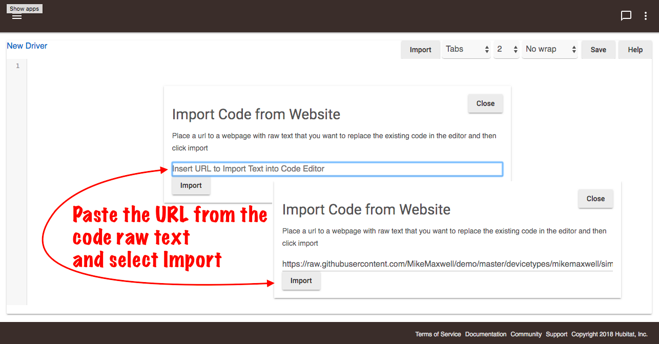 Screenshot of "Import Code from Website" dialog