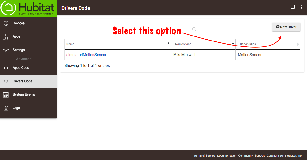 Screenshot of "New Driver" button on Drivers Code page