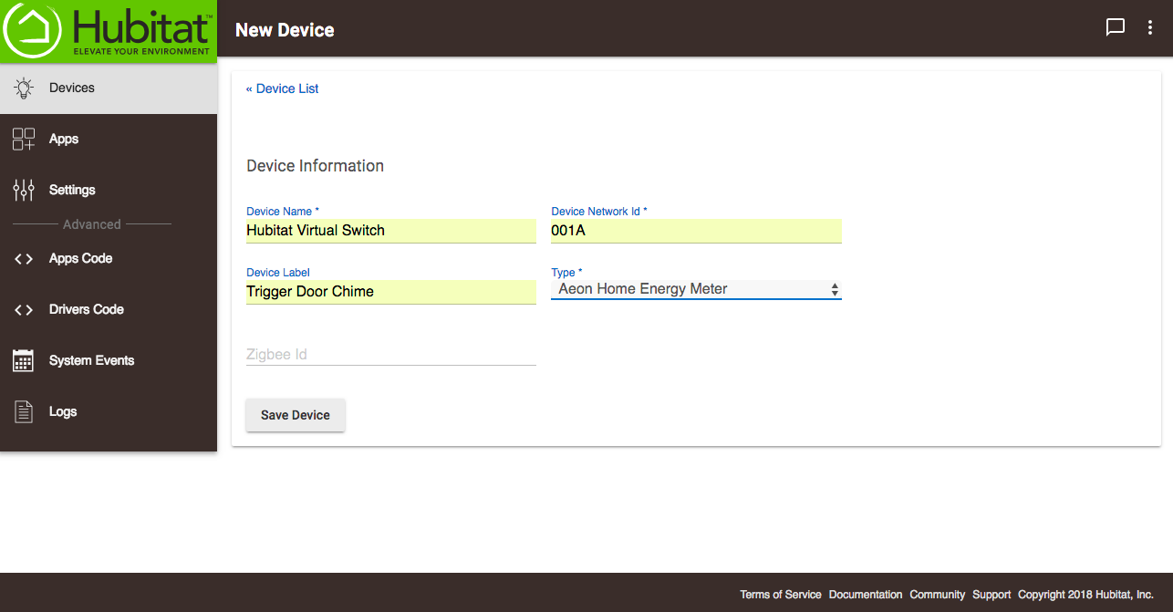 Screenshot of "Save Device" button on device detail page