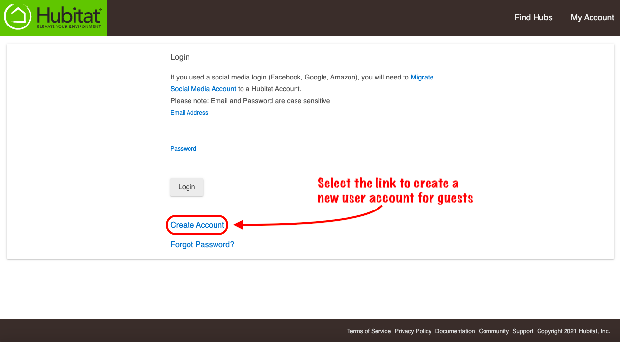 Screenshot of "Create Account" link