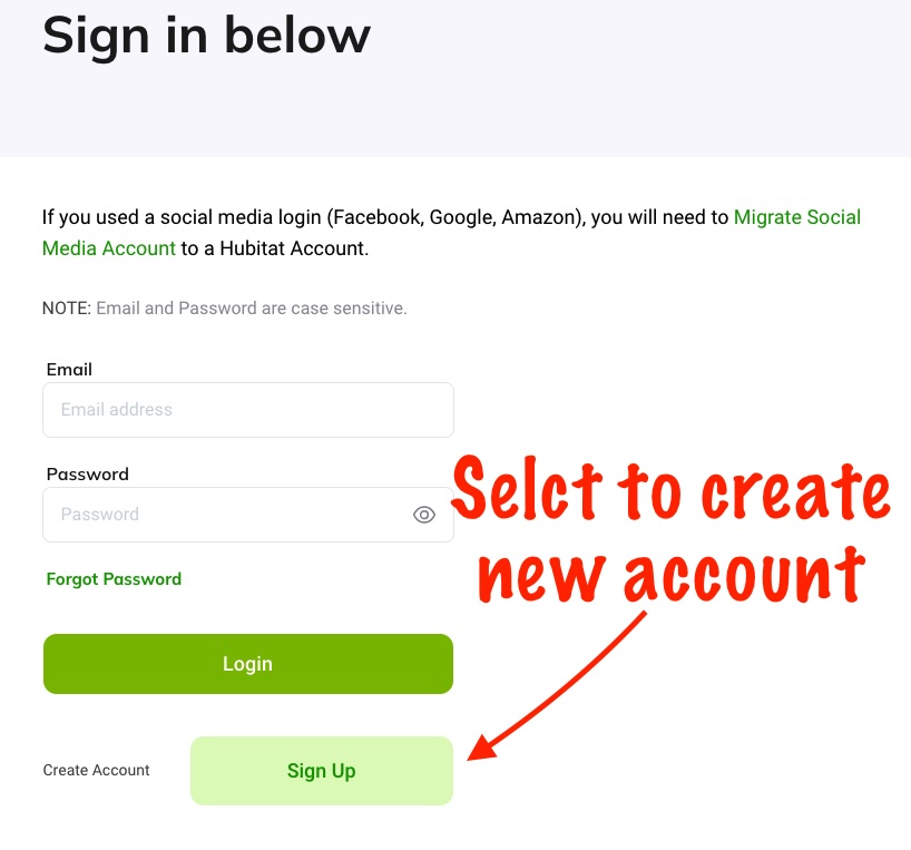 Screenshot of "Sign Up" button