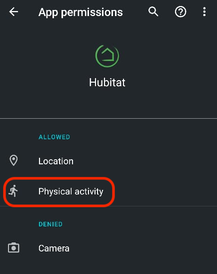 Screenshot: "allow physical activity" option
