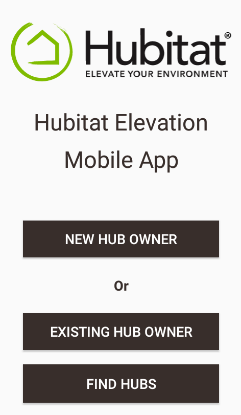 Screenshot: Android app "new or existing hub" option
