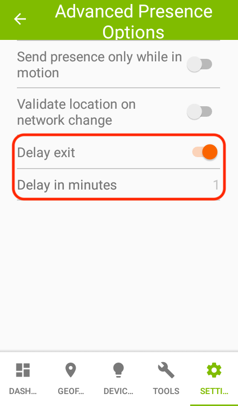 Screenshot: delay exit option