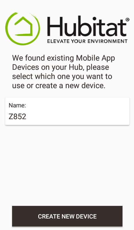 Screenshot: Create new device option