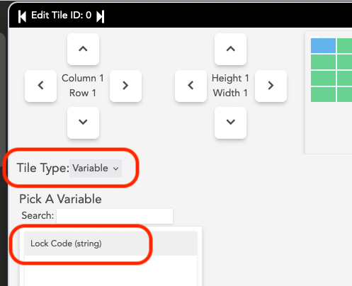 Screenshot of Dashboard tile setup, including choosing tile type of variable