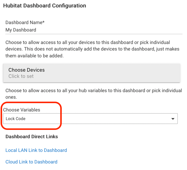 Screenshot of Dashboard setup, showing authorization of variable