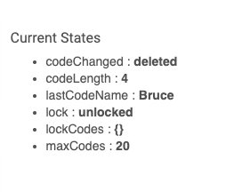 Screenshot of lockCodes attribute on device detail page after code removal