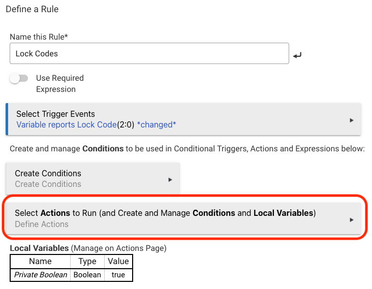Screenshot: "Select Actions to Run" link