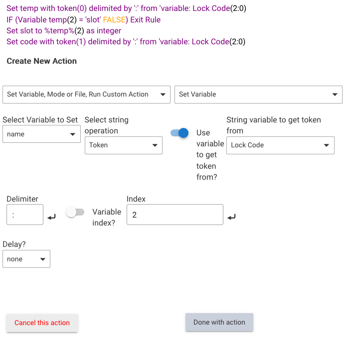 Screenshot of above rule action setup