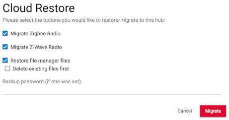Screenshot: Radio migration checkboxes