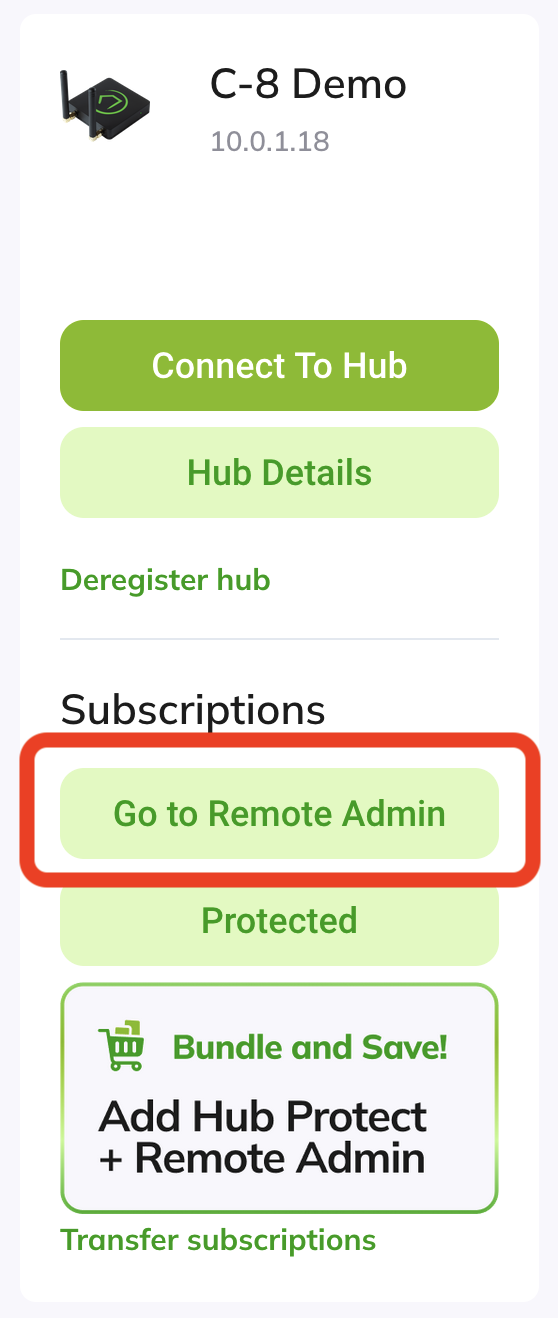 Screenshot: "Go to Remote Admin" button